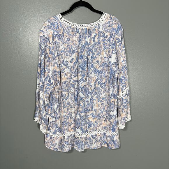 New Directions Women's Blue Paisley Crochet Trim Top - Size XL - Boho Peasant - Picture 6 of 6